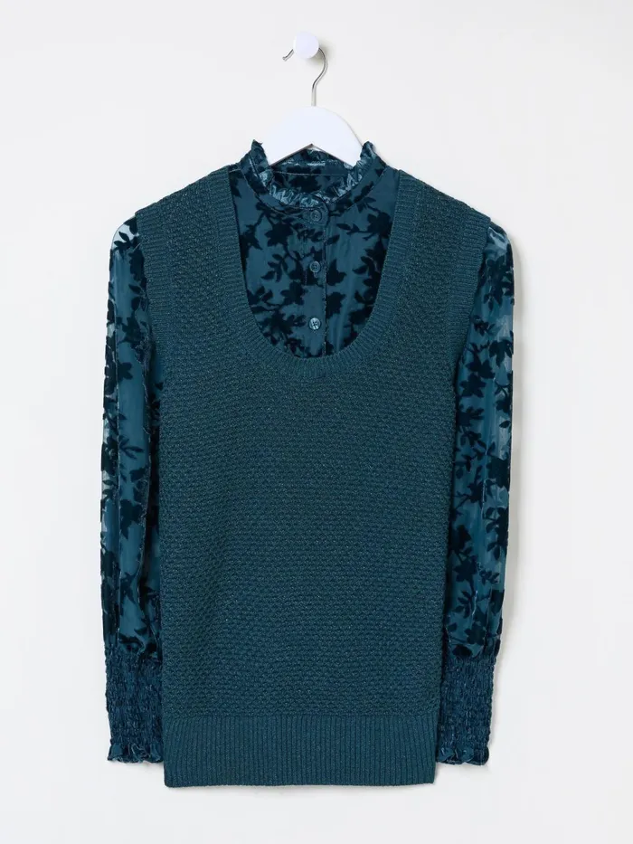 Fat Face Knitwear Dark Teal Hadley 2 In 1 Devore Jumper 8211 Women Fat Face Knitwear Dark Teal Hadley 2 In 1 Devore Jumper 8211 Women