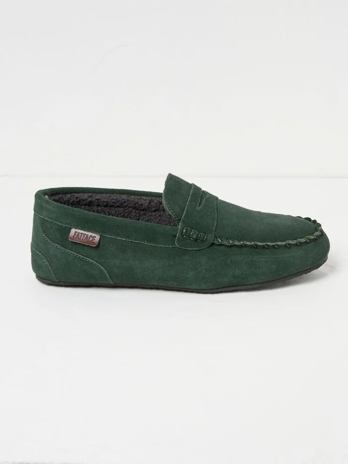 Fat Face Pyjamas and Nightwear Dark Green Suede Moccasin Slippers 8211 Men