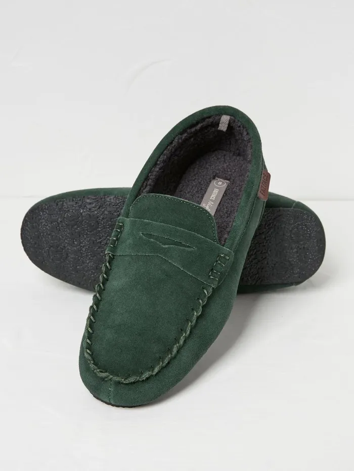 Fat Face Pyjamas and Nightwear Dark Green Suede Moccasin Slippers 8211 Men