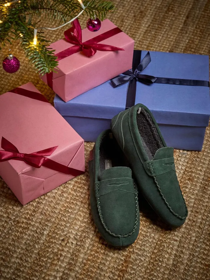 Fat Face Pyjamas and Nightwear Dark Green Suede Moccasin Slippers 8211 Men