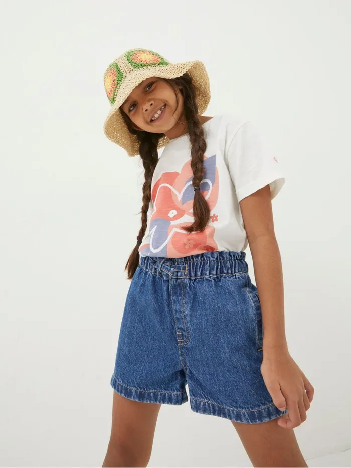 Fat Face Shorts Blue Paperbag Denim Shorts 8211 Kids