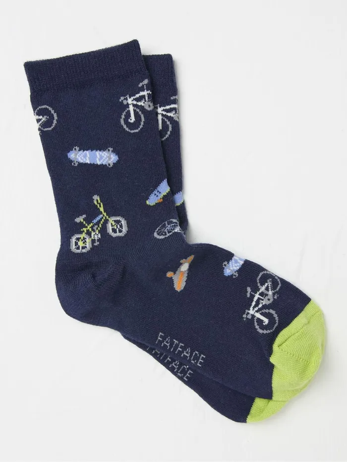 Fat Face Socks Blue Bike and Skate Socks 1 Pack 8211 Kids