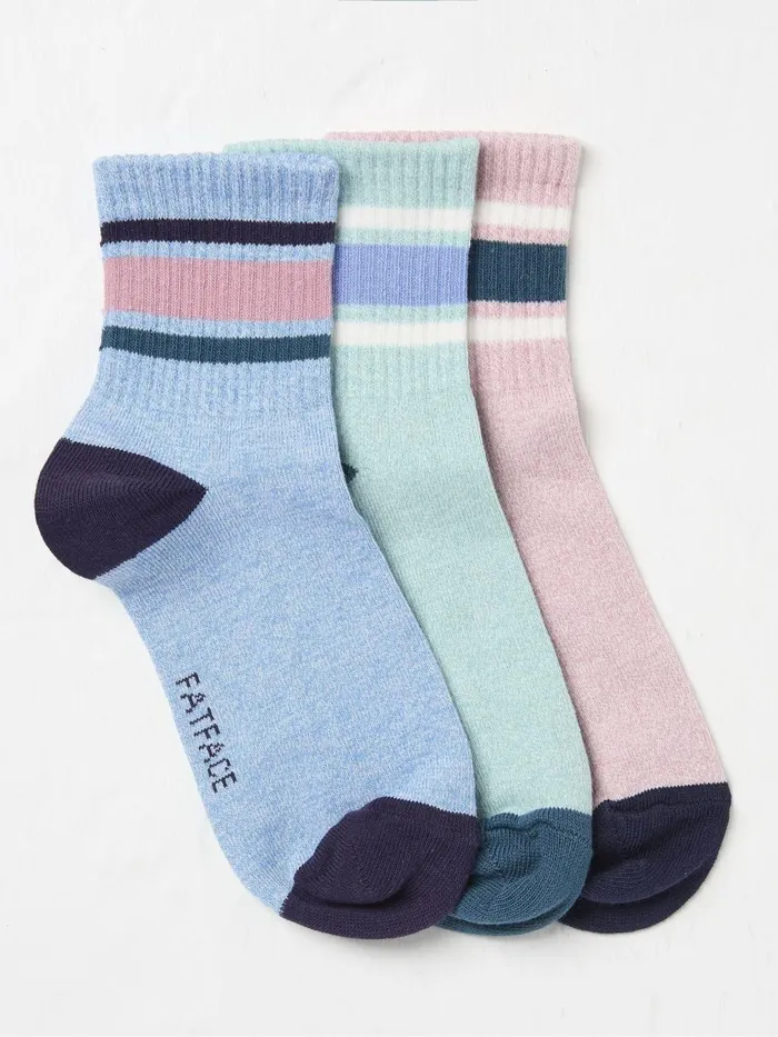 Fat Face Socks Blue Stripe Sport Socks 3 Pack 8211 Kids
