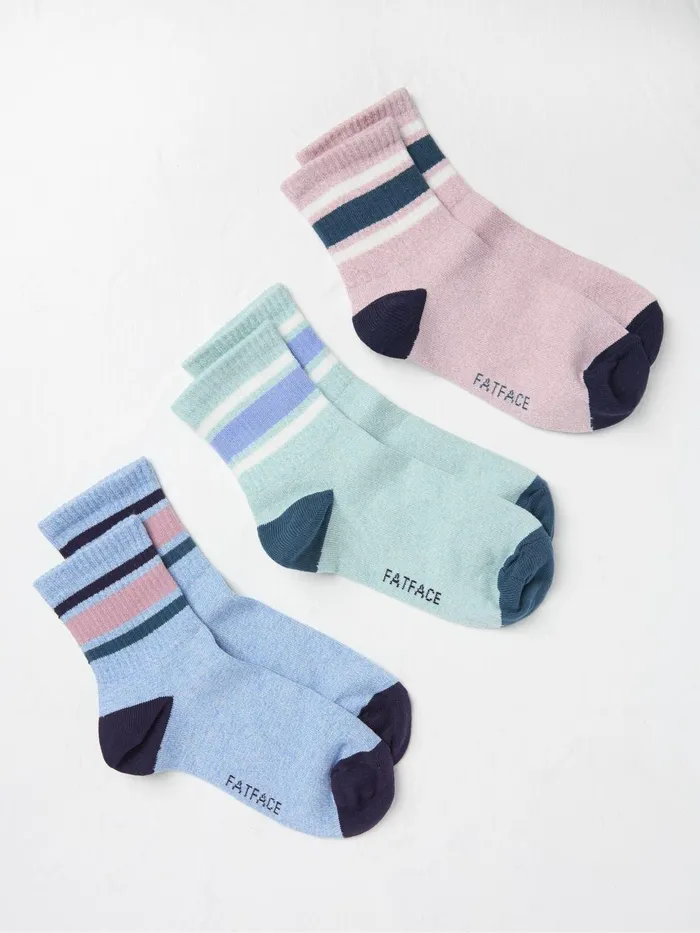 Fat Face Socks Blue Stripe Sport Socks 3 Pack 8211 Kids