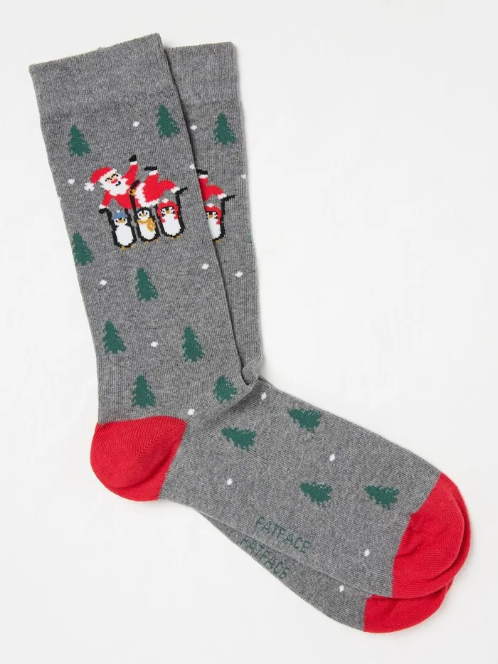 Fat Face Socks Grey Santa Penguin Socks 1 Pack 8211 Men
