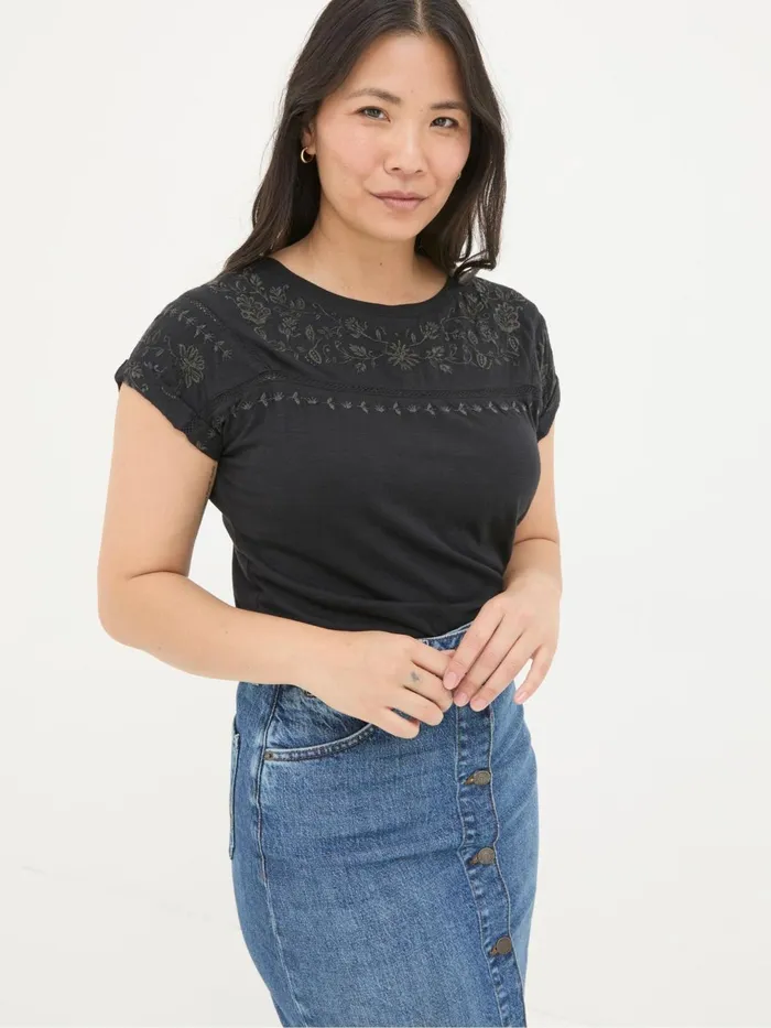 Fat Face Tops and TShirts Ivy Black Embroidered TShirt 8211 Women