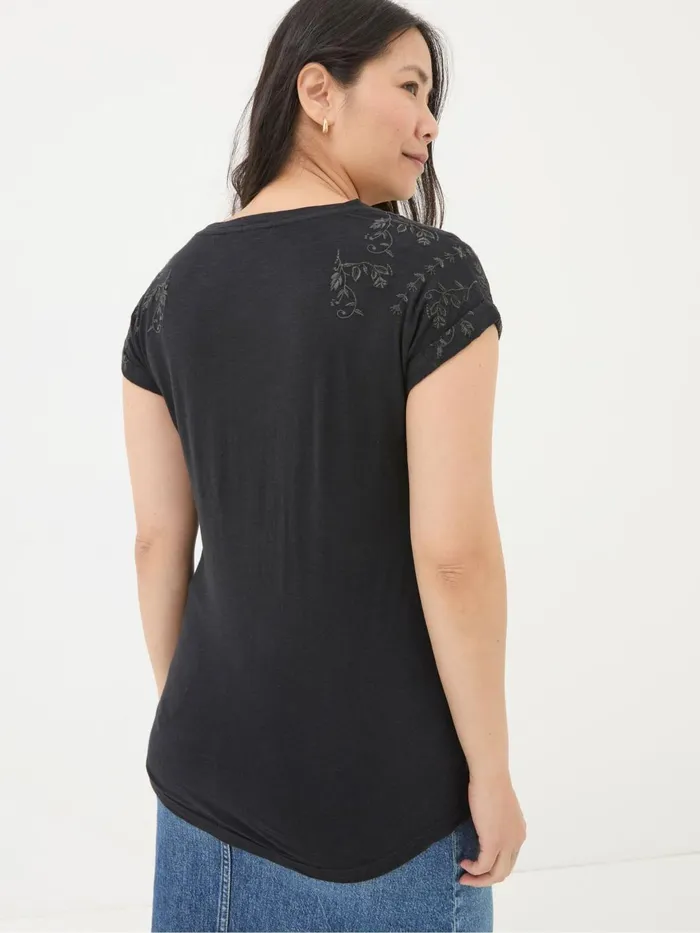 Fat Face Tops and TShirts Ivy Black Embroidered TShirt 8211 Women