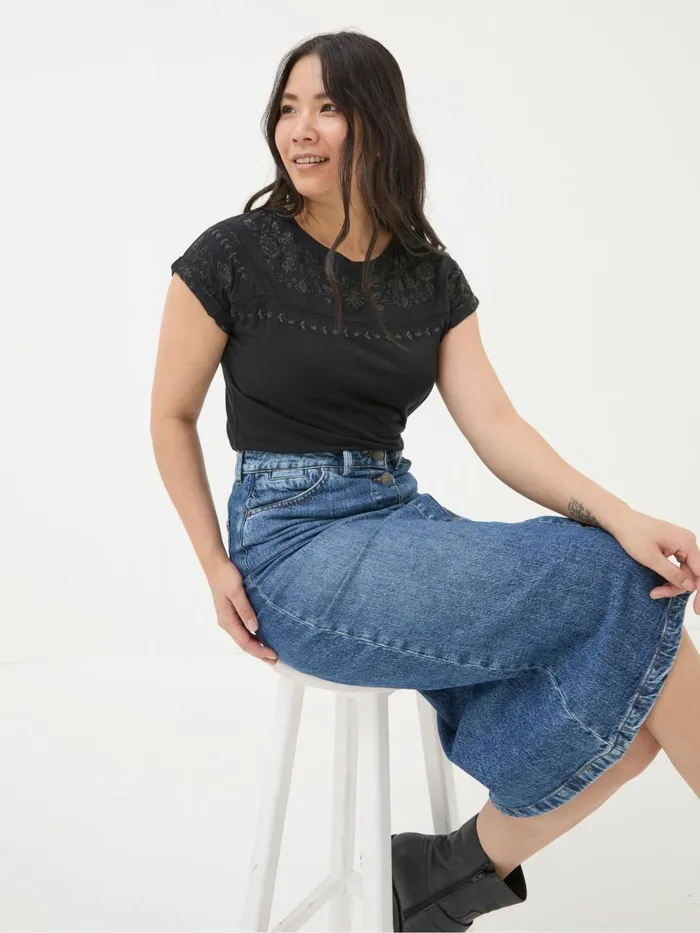 Fat Face Tops and TShirts Ivy Black Embroidered TShirt 8211 Women