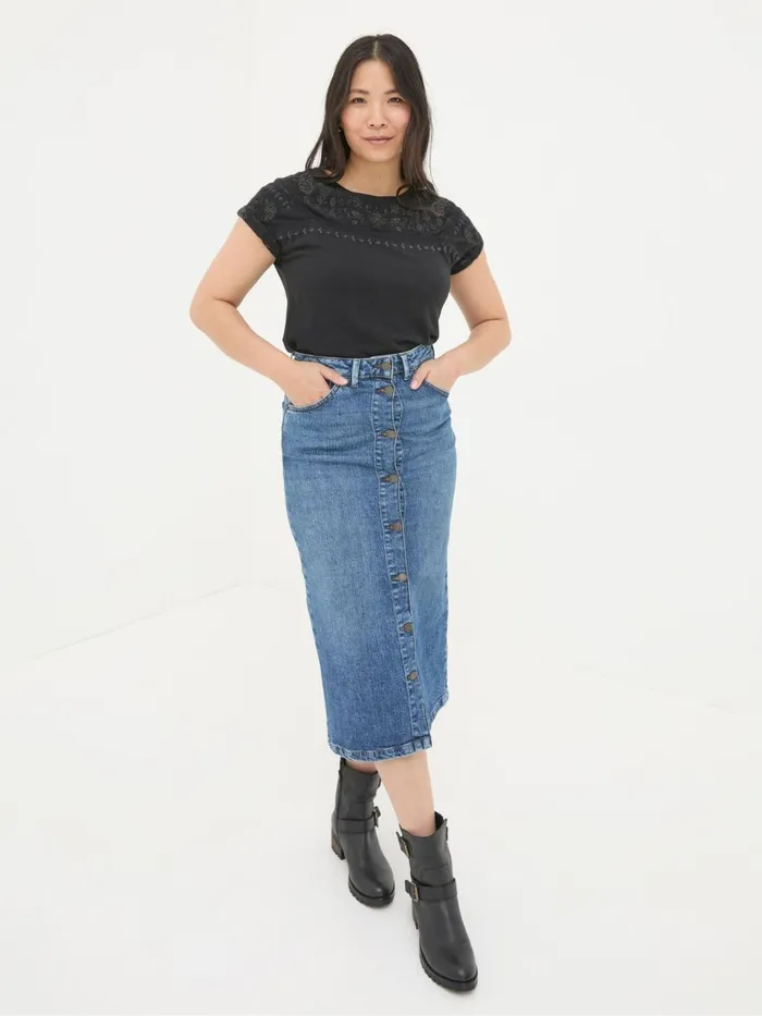 Fat Face Tops and TShirts Ivy Black Embroidered TShirt 8211 Women