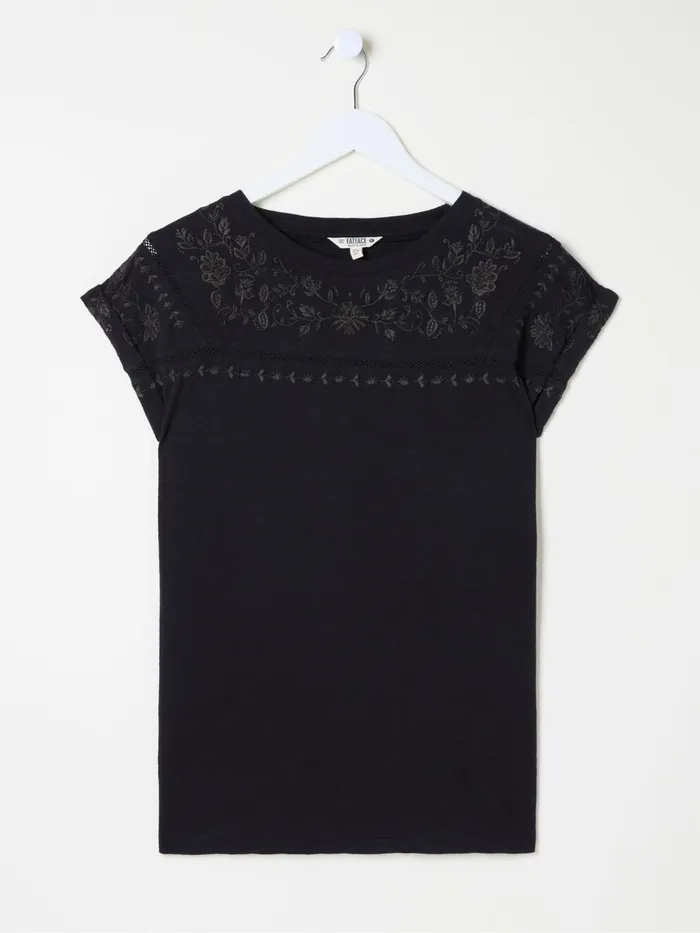 Fat Face Tops and TShirts Ivy Black Embroidered TShirt 8211 Women
