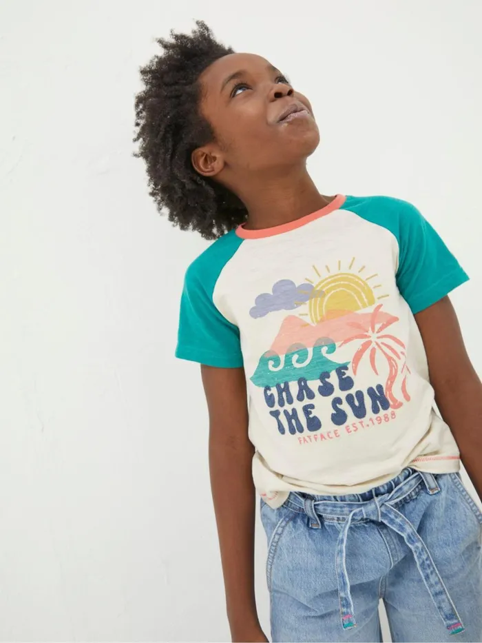 Fat Face Tops and TShirts Natural Chase The Sun TShirt 8211 Kids