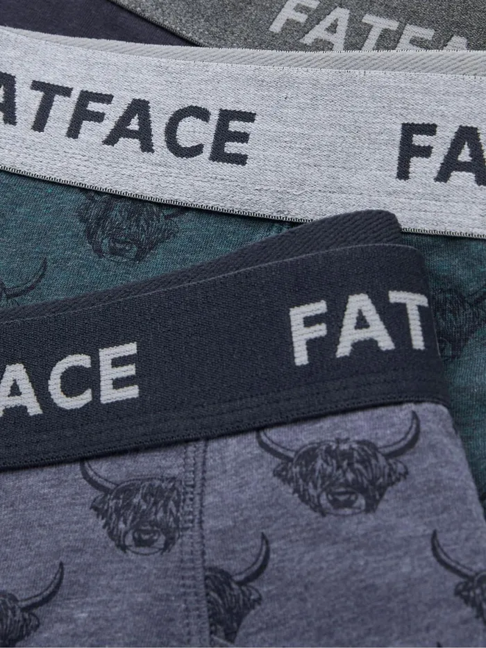 Fat Face Underwear Blue Highland Cow Cotton Boxers 3 Pack 8211 Men