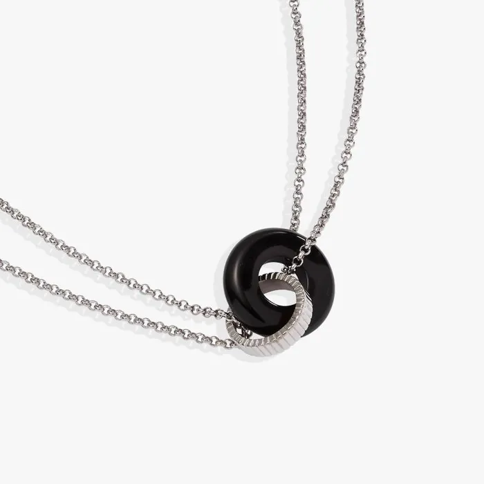 Fine Jewelry Women Alex And Ani Black Onyx Textured Necklace Stainless Steel Silver
