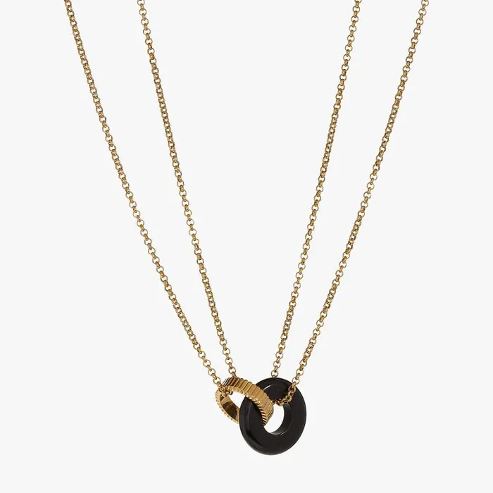 Fine Jewelry Women Alex And Ani Black Onyx Textured Necklace Stainless Steel Silver