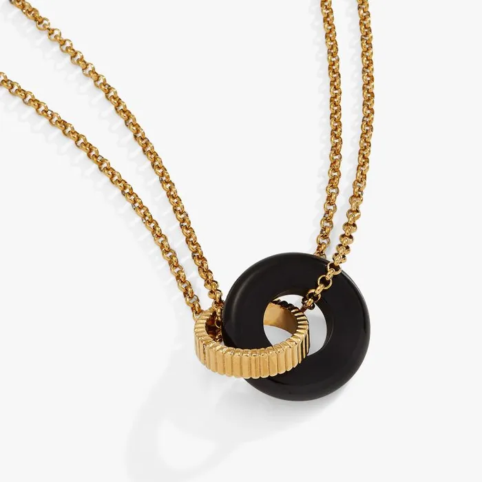 Fine Jewelry Women Alex And Ani Black Onyx Textured Necklace Stainless Steel Silver