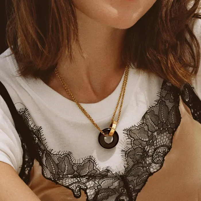 Fine Jewelry Women Alex And Ani Black Onyx Textured Necklace Stainless Steel Silver