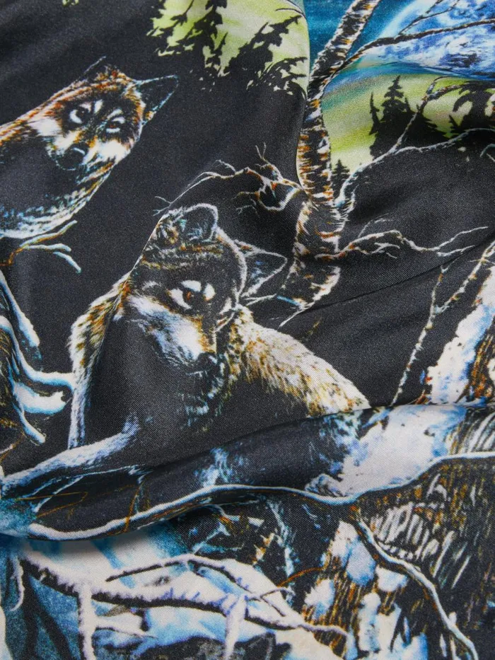 Fine Scarves WomenMen Holzweiler Silk Twill FS Wolf Print Black Mix