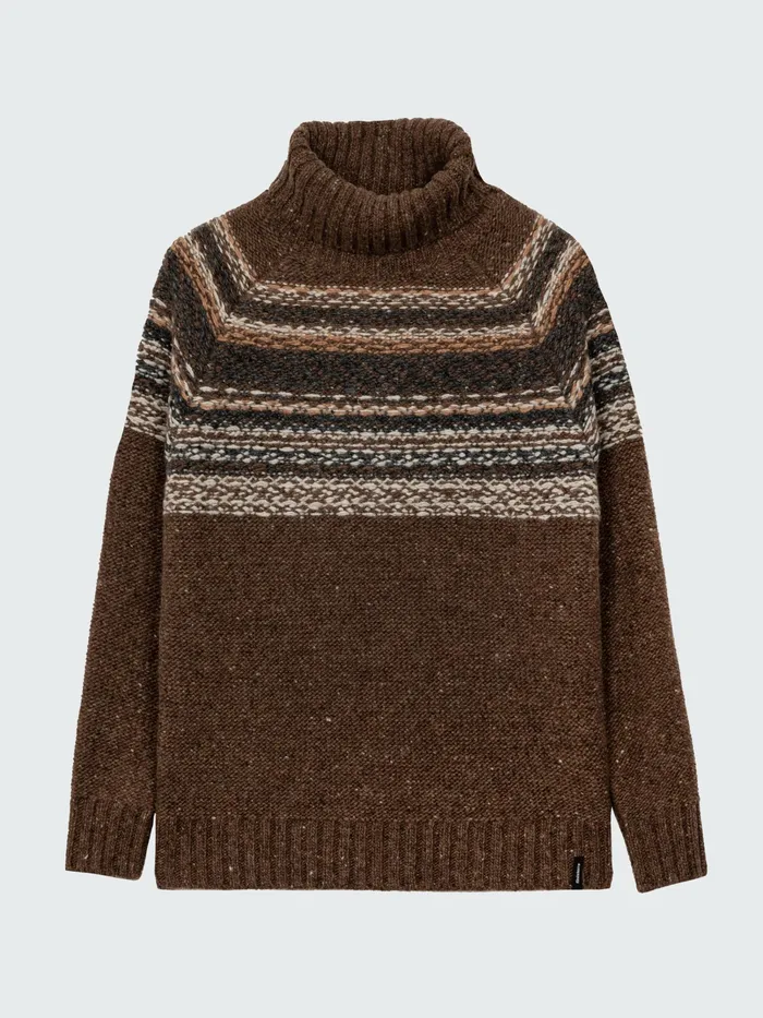 Finisterre Knitwear Women Rocall Fair Isle Roll Neck Sweater Chocolate Multi