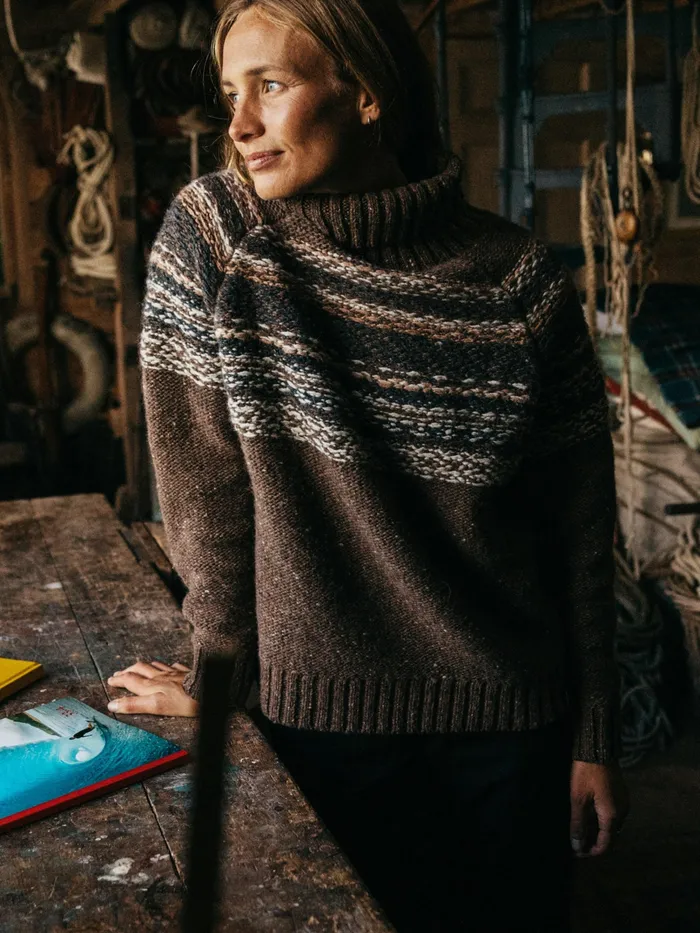 Finisterre Knitwear Women Rocall Fair Isle Roll Neck Sweater Chocolate Multi