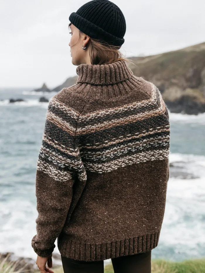 Finisterre Knitwear Women Rocall Fair Isle Roll Neck Sweater Chocolate Multi