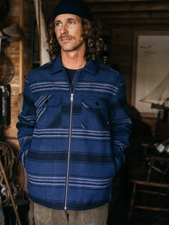 Finisterre Shirts Men Garrick Zip Overshirt Navy Stripe