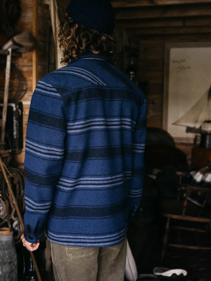 Finisterre Shirts Men Garrick Zip Overshirt Navy Stripe