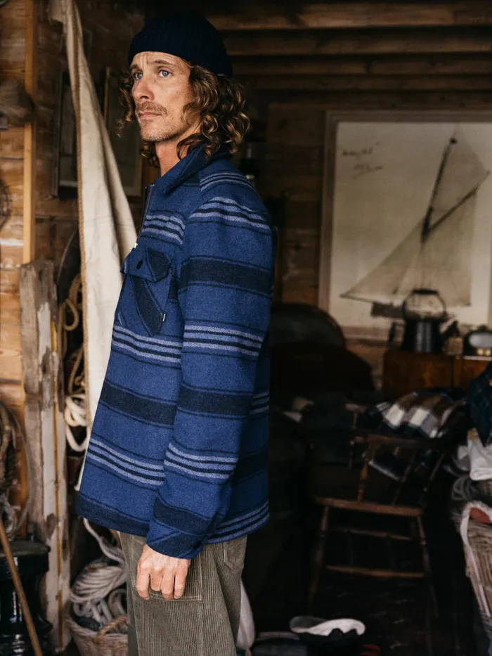 Finisterre Shirts Men Garrick Zip Overshirt Navy Stripe