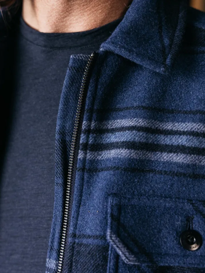 Finisterre Shirts Men Garrick Zip Overshirt Navy Stripe