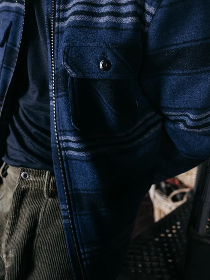 Finisterre Shirts Men Garrick Zip Overshirt Navy Stripe