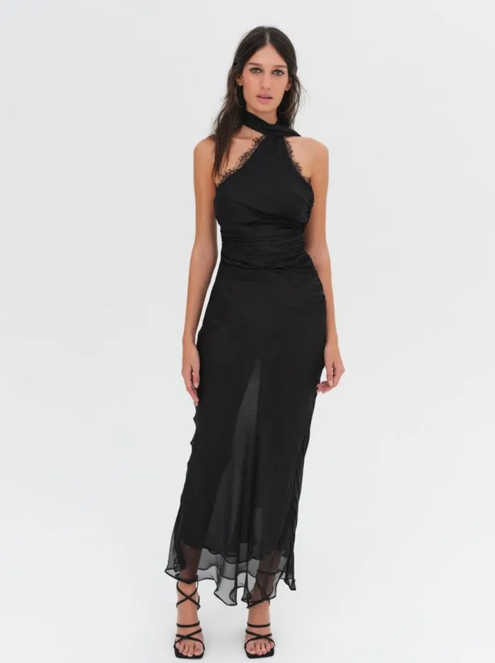 For Love and Lemons Dresses Angela Chiffon Maxi Dress Black 8211 Women