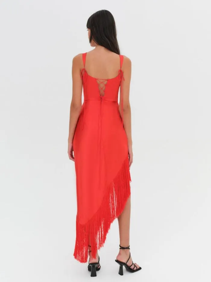 For Love and Lemons Dresses Anisa Fringe Midi Dress Red 8211 Women