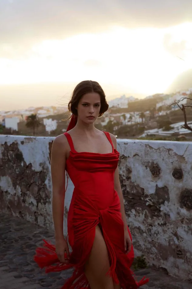 For Love and Lemons Dresses Anisa Fringe Midi Dress Red 8211 Women