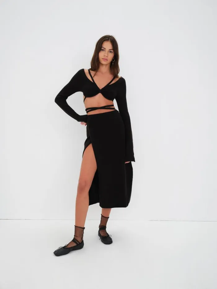 For Love and Lemons Knitwear Edith Crop Sweater Black 8211 Women For Love and Lemons Knitwear Edith Crop Sweater Black 8211 Women