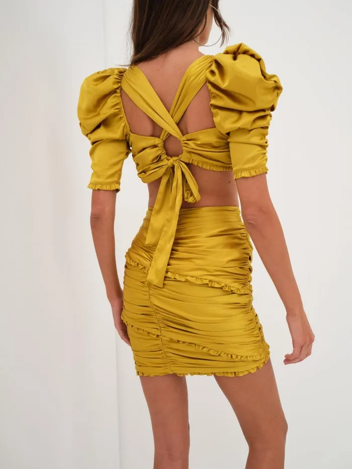 For Love and Lemons Tops Alia Cross Front Crop Top Yellow 8211 Women For Love and Lemons Tops Alia Cross Front Crop Top Yellow 8211 Women