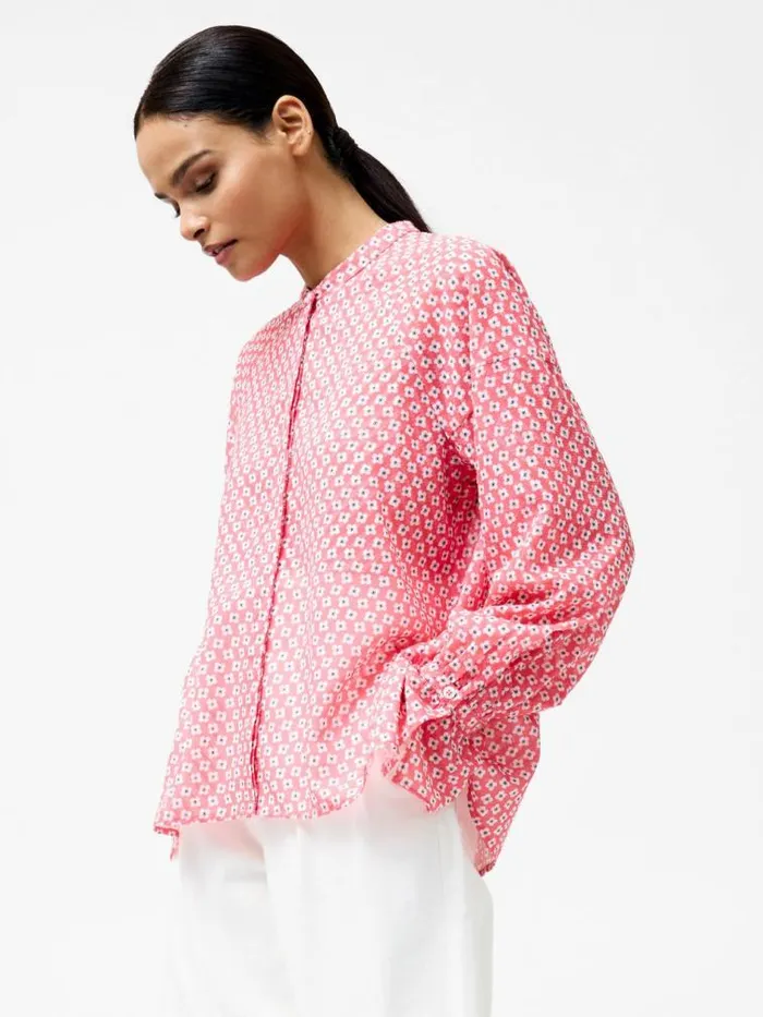 French Connection Abilene Fil Coupe Shirt Raspberry Pink Women Tops