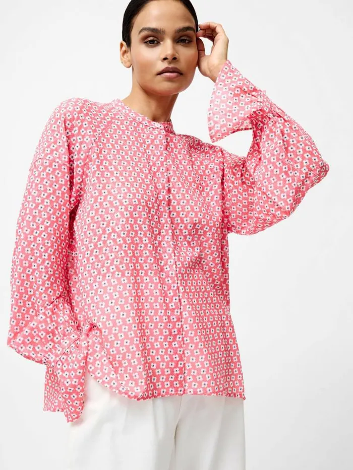 French Connection Abilene Fil Coupe Shirt Raspberry Pink Women Tops