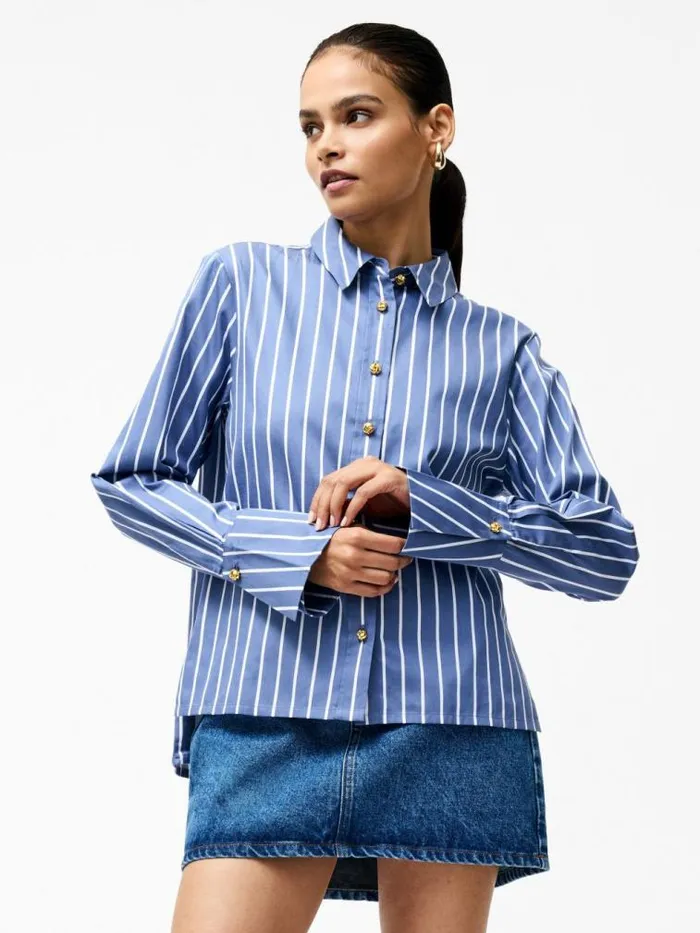 French Connection Alexis Cotton Stripe Long Flared Sleeve Shirt Navywhite Women Tops French Connection Alexis Cotton Stripe Long Flared Sleeve Shirt Navywhite Women Tops