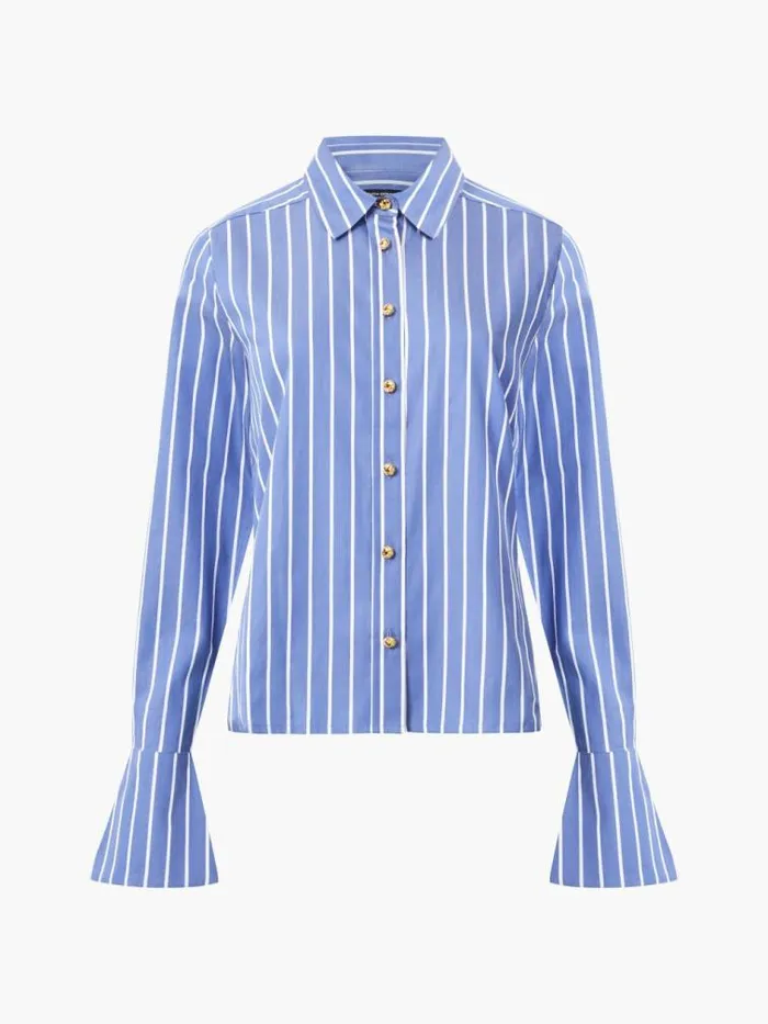 French Connection Alexis Cotton Stripe Long Flared Sleeve Shirt Navywhite Women Tops