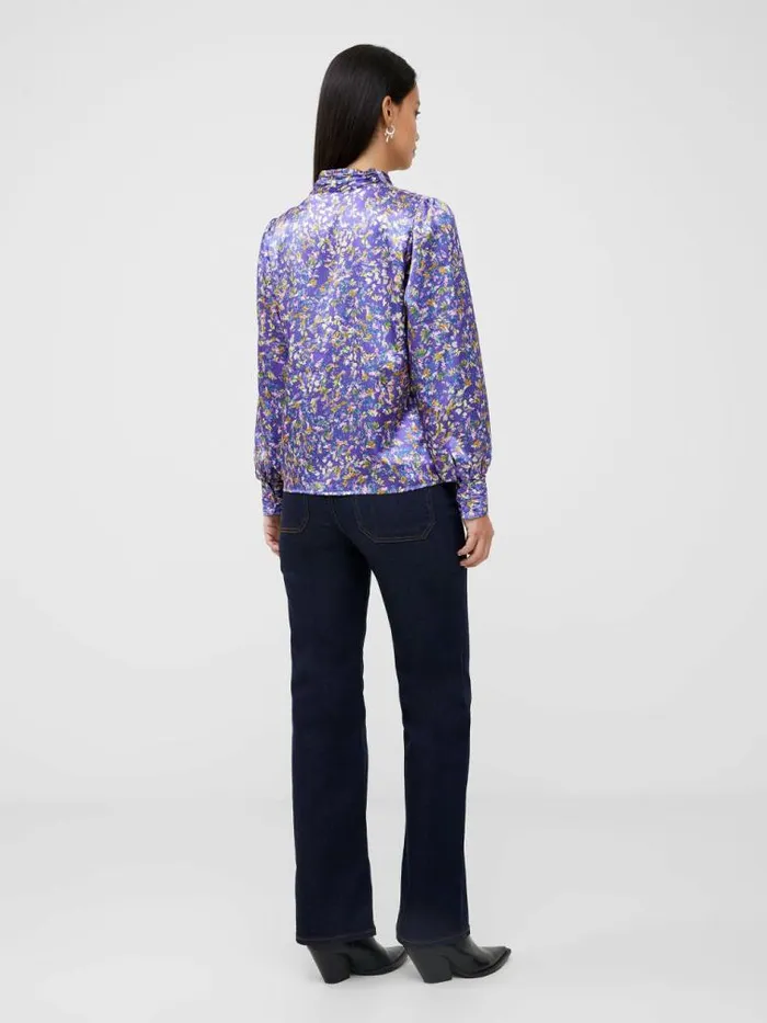 French Connection Amber Adora Satin Top Cobalt Violet Women Tops