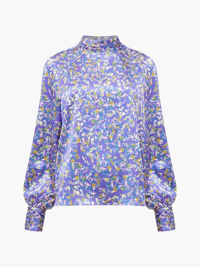 French Connection Amber Adora Satin Top Cobalt Violet Women Tops