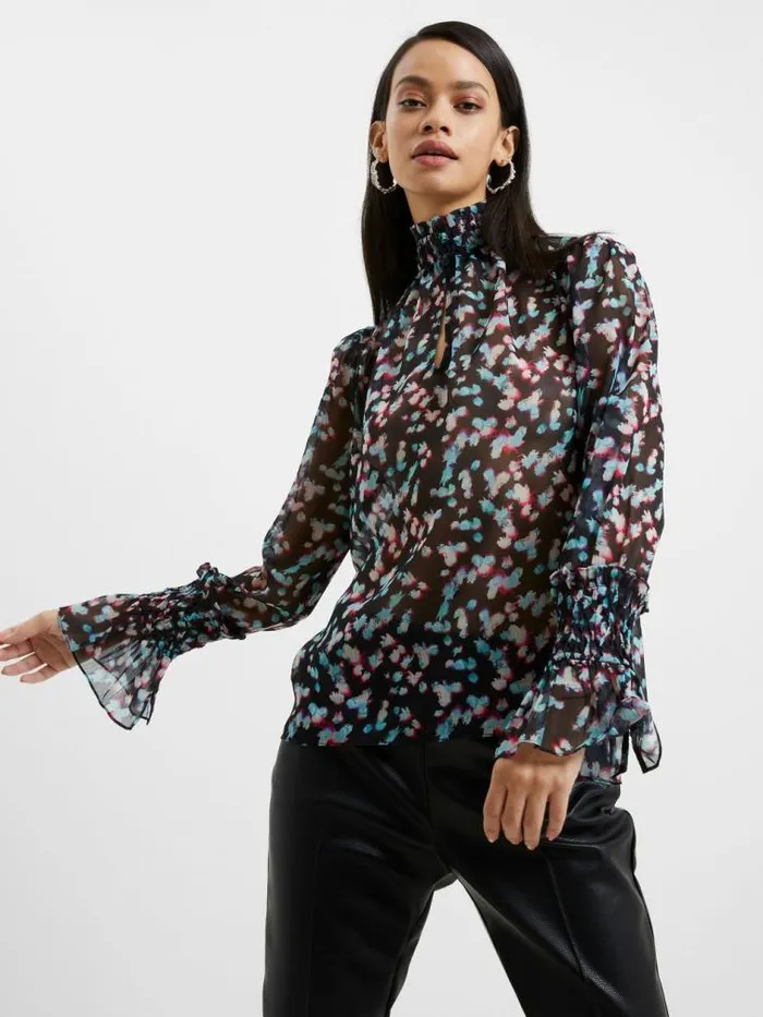 French Connection Anye Recycled Hallie High Neck Top Blackout Ice Green M Women Tops French Connection Anye Recycled Hallie High Neck Top Blackout Ice Green M Women Tops