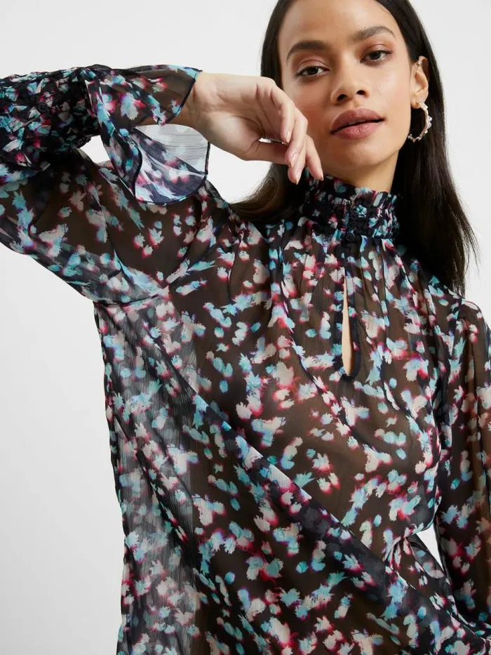 French Connection Anye Recycled Hallie High Neck Top Blackout Ice Green M Women Tops