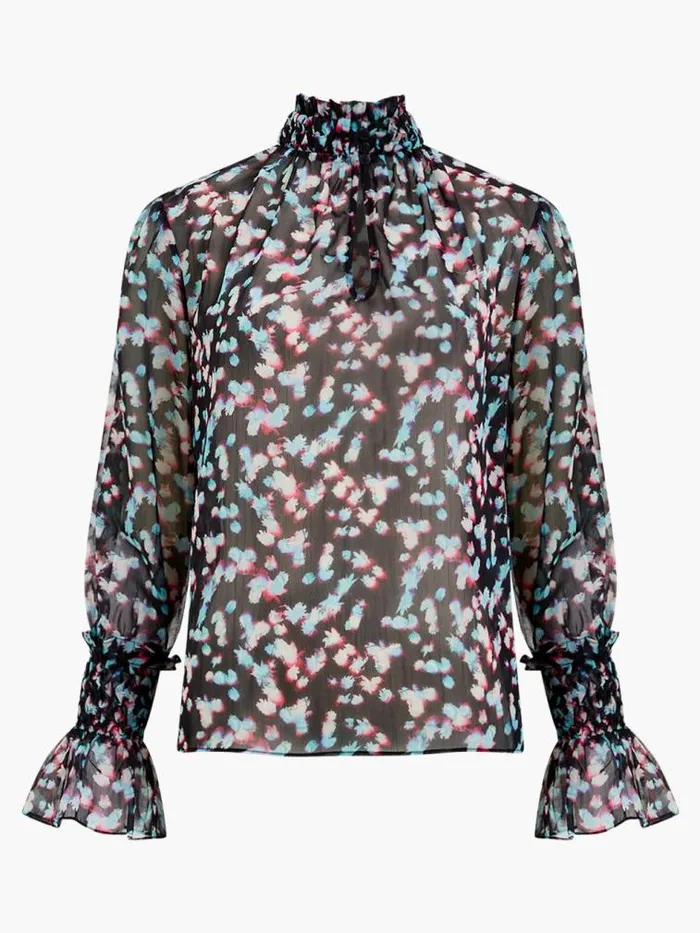 French Connection Anye Recycled Hallie High Neck Top Blackout Ice Green M Women Tops