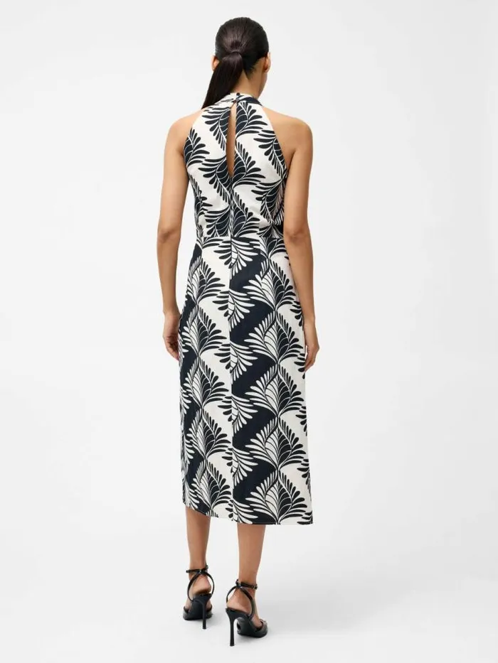 French Connection Ariette Linen Blend Crossover Midi Dress Blackcream Women Dresses