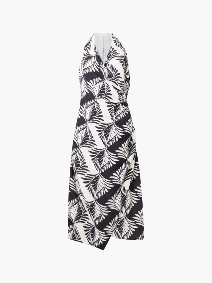 French Connection Ariette Linen Blend Crossover Midi Dress Blackcream Women Dresses