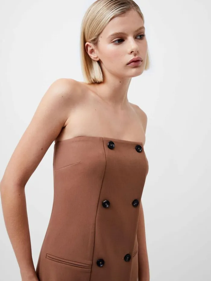 French Connection Azra Twill Bandeau Midi Dress Camel Women Dresses