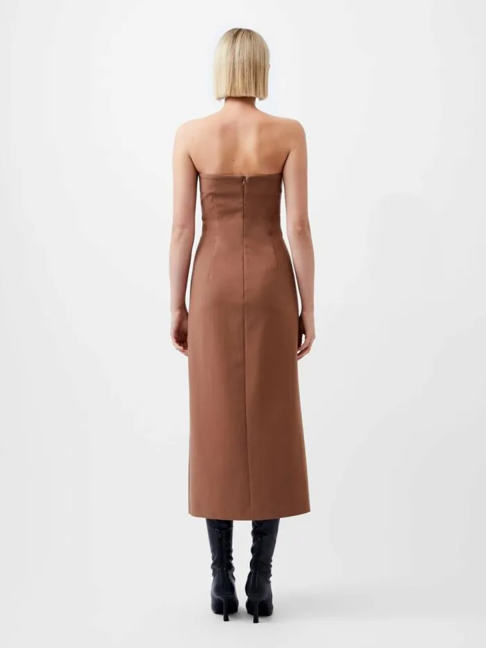 French Connection Azra Twill Bandeau Midi Dress Camel Women Dresses