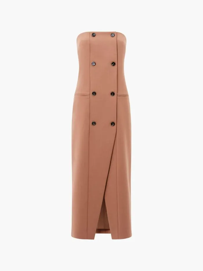 French Connection Azra Twill Bandeau Midi Dress Camel Women Dresses