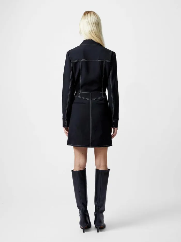 French Connection Azra Twill Contrast Stitching Mini Dress Black Women Dresses