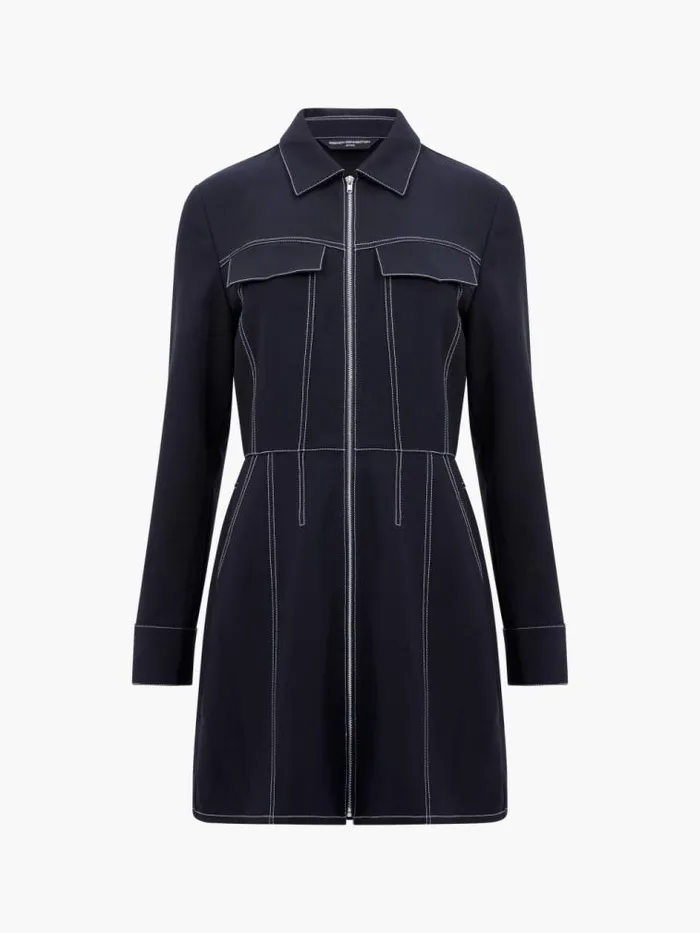 French Connection Azra Twill Contrast Stitching Mini Dress Black Women Dresses